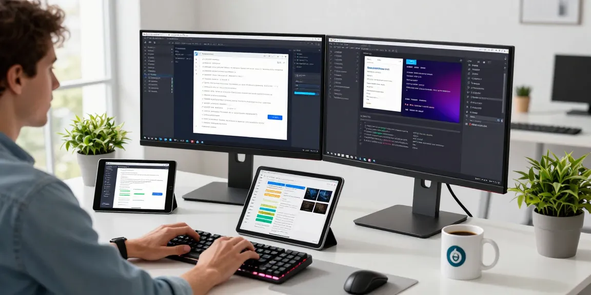 Developer working on the WPS Official Website design in a modern workspace with dual monitors and a creative atmosphere.
